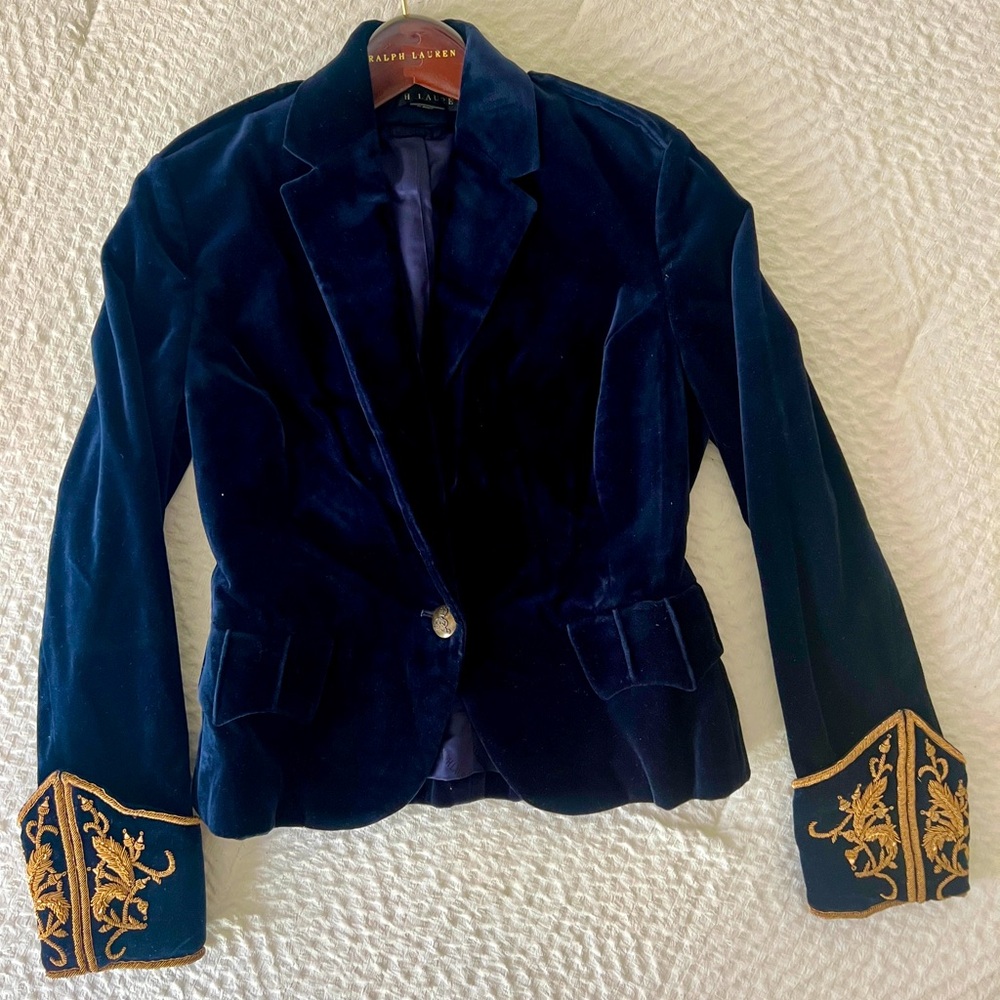 Ralph Lauren Black Label Blue Velvet Military style blazer. Size 2.